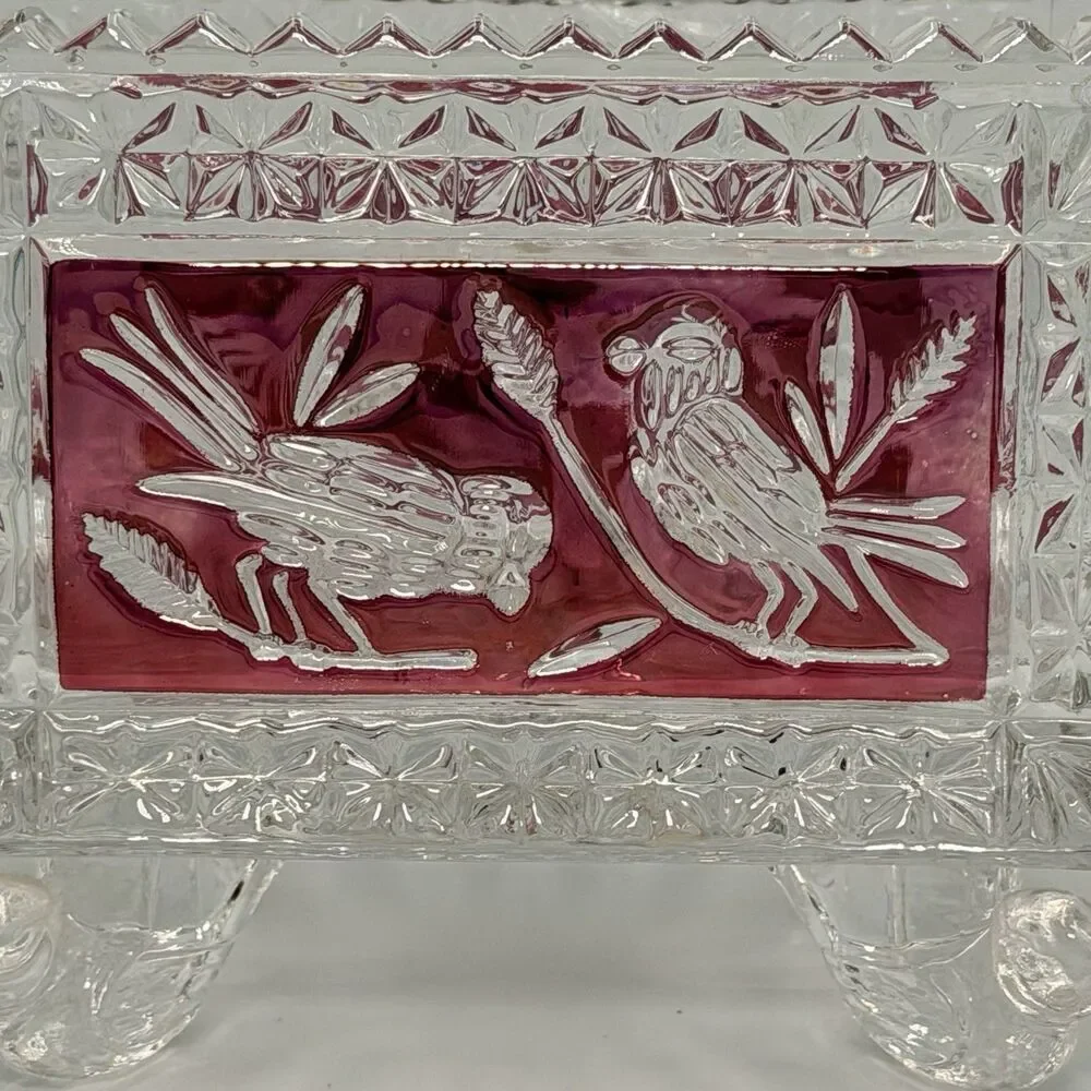 Hofbauer Byrdes Ruby Red Bird 4-Footed Bowl Trinket Candy Dish 24% Lead Crystal